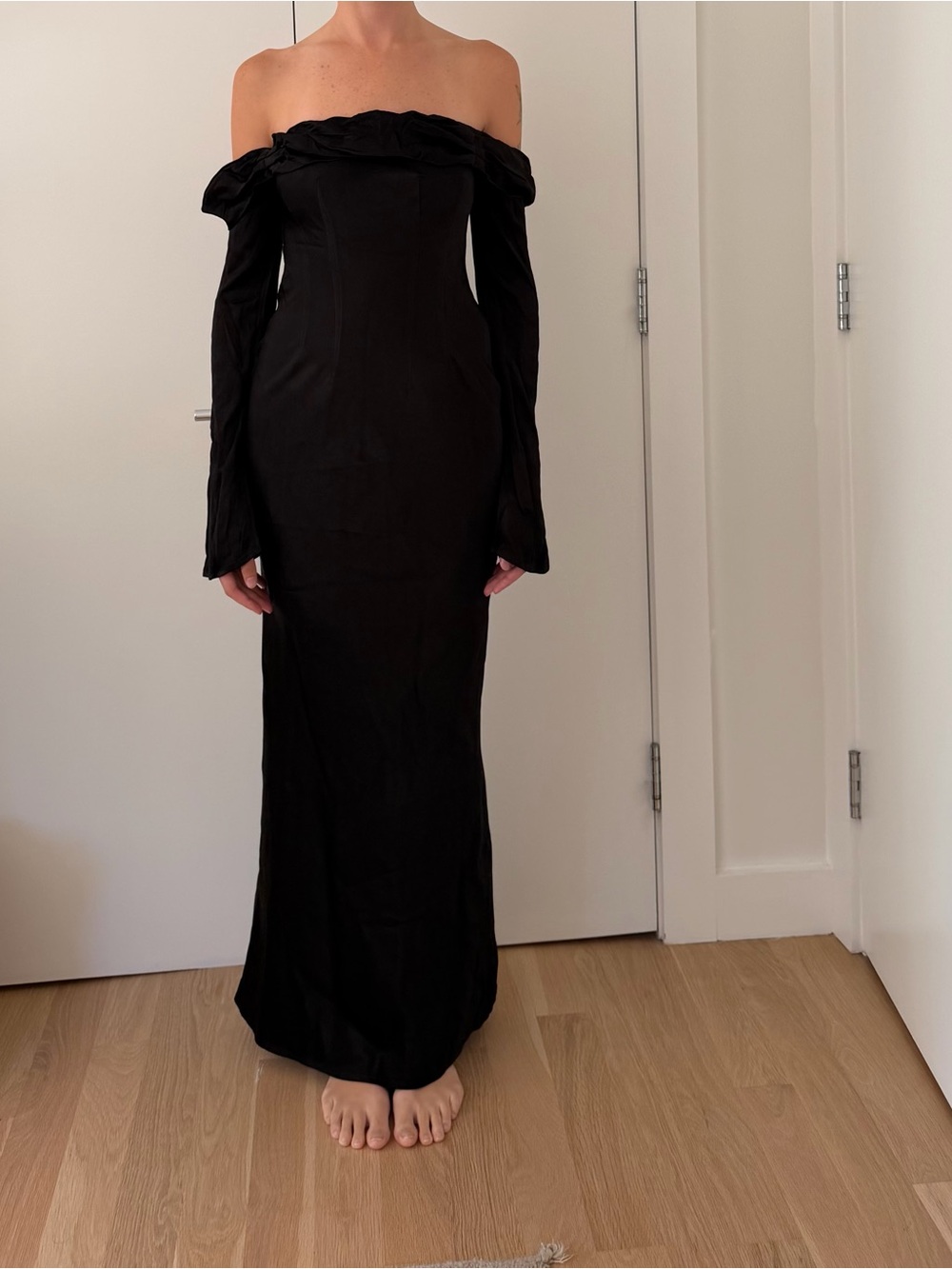 Meshki Black Off-Shoulder Long Sleeve Maxi Dress